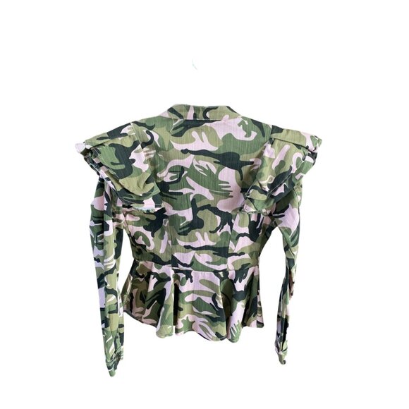 Kroix Womens Size Small Camo Ruffle Shoulder Flare Hem Full Zip Jacket Coat y2k - Picture 4 of 6